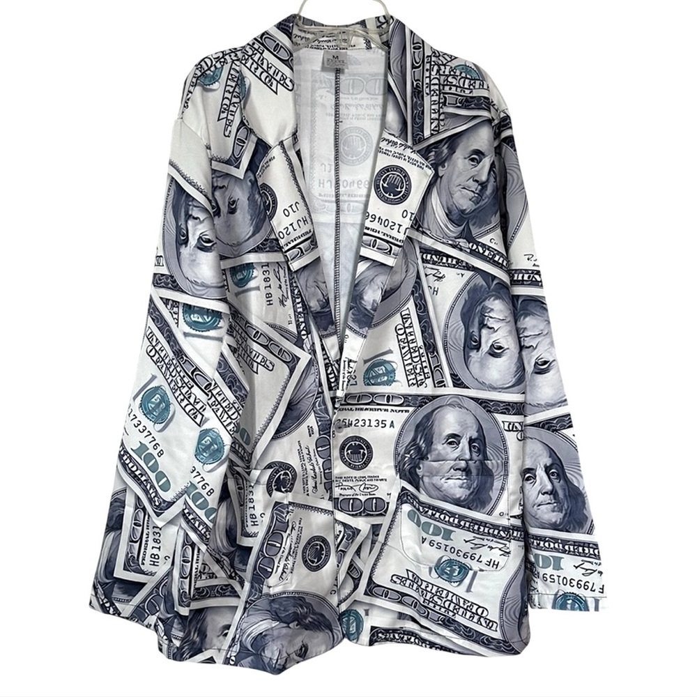 Halloween Costume NWOT Money Print Blazer 100 Dollar Bills Medium Novelty Baller